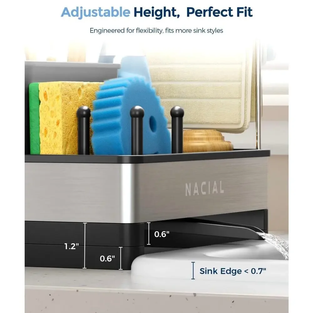 Kitchen Sink Caddy Brush & Sponge Holder, Two Towel Racks Stainless Steel
